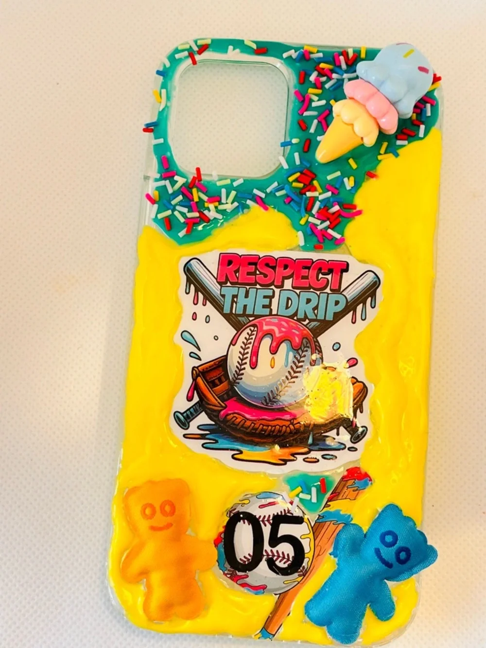 Yellow Decorative Baseball The Drip Ice cream whit 3D charms